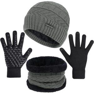 3-Pieces Winter Beanie Hats, Scarf and Touch Screen Gloves Set for Men and Women